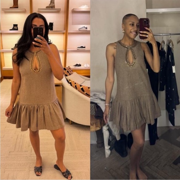 NWT! By Anthropologie Brown Beaded Keyhole Sleeveless Mini Dress - Multiple 🥐 - Picture 8 of 9
